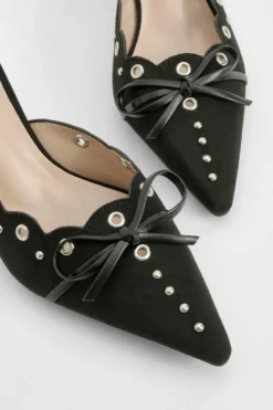 Heels*boohoo Bow Eyelet Detail Court Shoes black