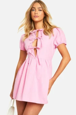 Smock Dresses*boohoo Bow Front Mini Smock Dress baby pink