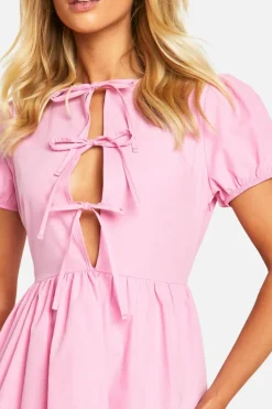 Smock Dresses*boohoo Bow Front Mini Smock Dress baby pink