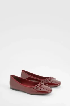 Ballet Flats|Flats*boohoo Bow Square Toe Ballerina burgundy