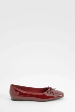 Ballet Flats|Flats*boohoo Bow Square Toe Ballerina burgundy