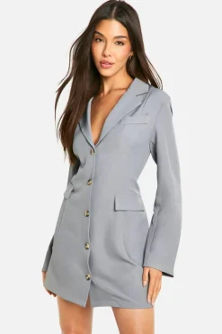 Blazer Dresses|Shirt Dresses*boohoo Boxy Button Down Blazer Dress cloud grey