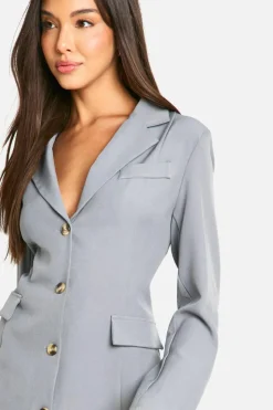 Blazer Dresses|Shirt Dresses*boohoo Boxy Button Down Blazer Dress cloud grey
