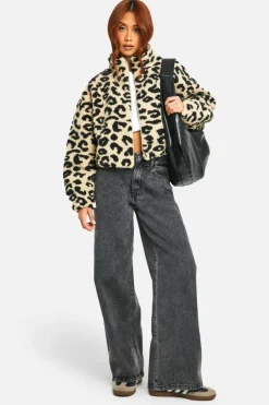Up To 80% Off Winter Warmers|Bomber Jackets*boohoo Boxy Print Teddy Bomber Jacket leopard