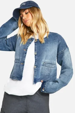 Up To 80% Off Winter Warmers|Denim Jackets*boohoo Boxy Pocket Detail Washed Denim Jacket washed indigo