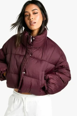 Up To 80% Off Winter Warmers|Puffer Jackets*boohoo Boxy Puffer Jacket burgundy
