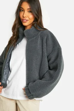 Up To 80% Off Winter Warmers|Bomber Jackets*boohoo Boxy Teddy Bomber Jacket charcoal