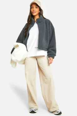 Up To 80% Off Winter Warmers|Bomber Jackets*boohoo Boxy Teddy Bomber Jacket charcoal