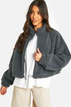 Up To 80% Off Winter Warmers|Bomber Jackets*boohoo Boxy Teddy Bomber Jacket charcoal