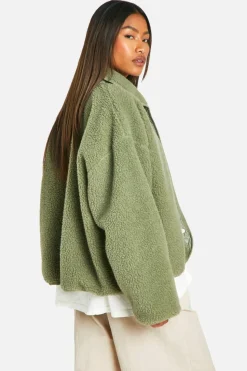 Up To 80% Off Winter Warmers|Bomber Jackets*boohoo Boxy Teddy Jacket sage