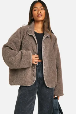Up To 80% Off Winter Warmers|Bomber Jackets*boohoo Boxy Teddy Jacket mushroom