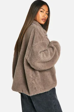 Up To 80% Off Winter Warmers|Bomber Jackets*boohoo Boxy Teddy Jacket mushroom