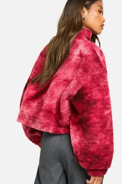 Up To 80% Off Winter Warmers|Bomber Jackets*boohoo Boxy Tie Dye Print Teddy Bomber Jacket red