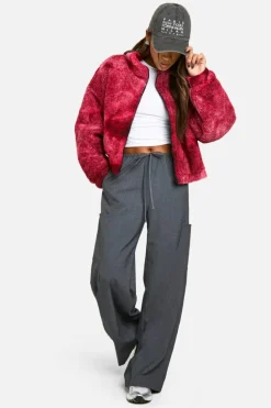 Up To 80% Off Winter Warmers|Bomber Jackets*boohoo Boxy Tie Dye Print Teddy Bomber Jacket red