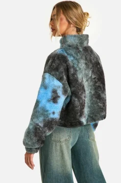 Up To 80% Off Winter Warmers|Bomber Jackets*boohoo Boxy Tie Dye Print Teddy Bomber Jacket navy