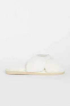 Slippers|Slippers*boohoo Bride Embellished Slippers cream