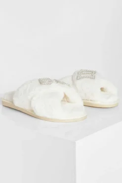 Slippers|Slippers*boohoo Bride Embellished Slippers cream