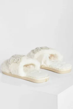 Slippers|Slippers*boohoo Bride Embellished Slippers cream