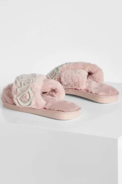 Slippers|Slippers*boohoo Bride Squad Embellished Slippers blush