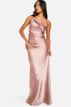 Maxi Dresses*boohoo Bridesmaid Satin Asymmetric Maxi Dress mink