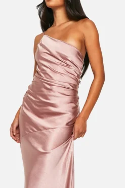 Maxi Dresses*boohoo Bridesmaid Satin Asymmetric Maxi Dress mink