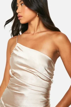 Maxi Dresses|Dresses*boohoo Bridesmaid Satin Asymmetric Maxi Dress oyster