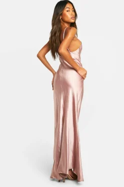 Maxi Dresses*boohoo Bridesmaid Satin Asymmetric Maxi Dress mink