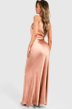 Wrap Dresses*boohoo Bridesmaid Satin Cowl Wrap Front Maxi Dress copper