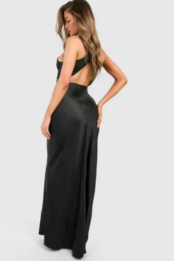 Maxi Dresses*boohoo Bridesmaid Satin High Neck Maxi Dress black