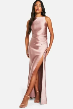 Maxi Dresses*boohoo Bridesmaid Satin Slash Neck Maxi Dress mink