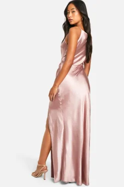 Maxi Dresses*boohoo Bridesmaid Satin Slash Neck Maxi Dress mink