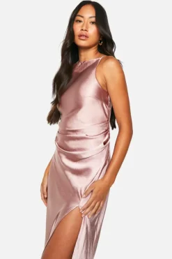 Maxi Dresses*boohoo Bridesmaid Satin Slash Neck Maxi Dress mink
