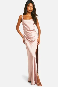 Maxi Dresses|Co-Ord Sets*boohoo Bridesmaid Satin Square Neck Maxi Dress oyster