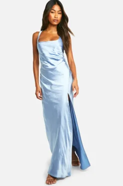 Maxi Dresses*boohoo Bridesmaid Satin Square Neck Maxi Dress blue