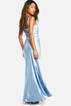 Maxi Dresses*boohoo Bridesmaid Satin Square Neck Maxi Dress blue