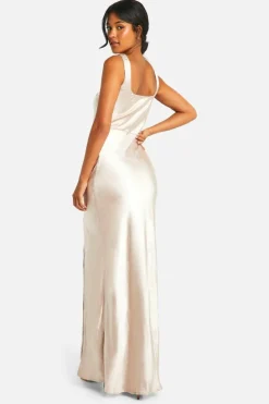 Maxi Dresses*boohoo Bridesmaid Satin Square Neck Maxi Dress mink