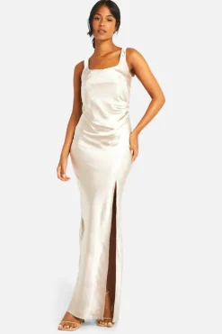 Maxi Dresses*boohoo Bridesmaid Satin Square Neck Maxi Dress mink