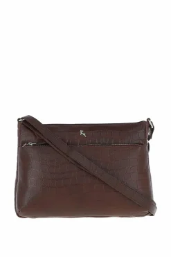 Shoulder Bags*Ashwood Leather Bridge' Croc Print Real Leather Shoulder Bag Maroon