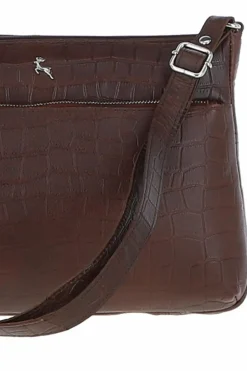 Shoulder Bags*Ashwood Leather Bridge' Croc Print Real Leather Shoulder Bag Maroon