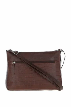 Shoulder Bags*Ashwood Leather Bridge' Croc Print Real Leather Shoulder Bag Maroon