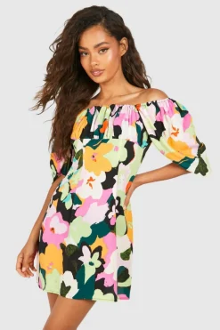 Smock Dresses*boohoo Bright Floral Puff Sleeve Smock Dress multi