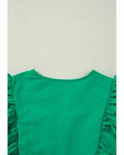 Shirt Dresses*Azura Exchange Bright Green Embroidered Ruffled Trim 3/4 Sleeve V Neck Mini Dress Multi