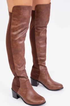 Over The Knee Boots|Heeled Boots*Where's That From Britta' Thigh High Mid Heeled Boots Brown