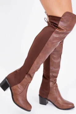 Over The Knee Boots|Heeled Boots*Where's That From Britta' Thigh High Mid Heeled Boots Brown