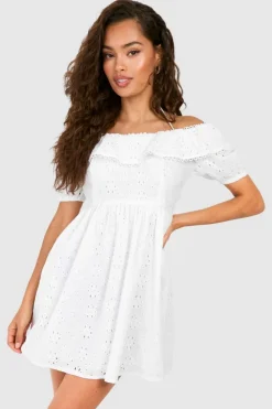 Smock Dresses|A Line Dresses*boohoo Broderie A-line Mini Dress white