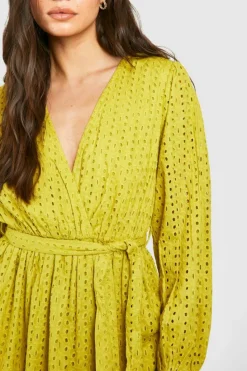 Skater Dresses*boohoo Broderie Belted Mini Dress olive