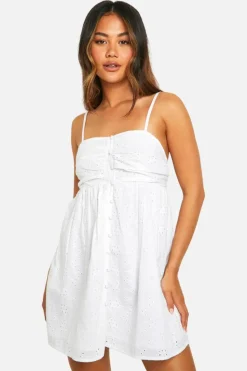 Smock Dresses*boohoo Broderie Button Down Mini Dress white