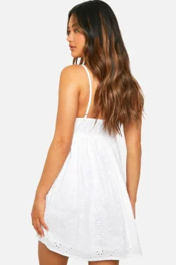 Smock Dresses*boohoo Broderie Button Down Mini Dress white