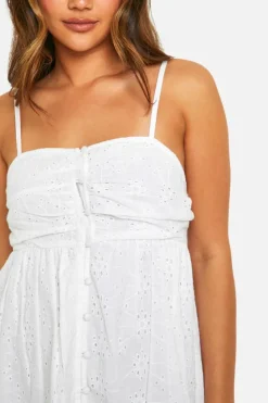 Smock Dresses*boohoo Broderie Button Down Mini Dress white