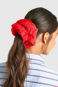 Hair Accessories*boohoo Broderie Scrunchie red